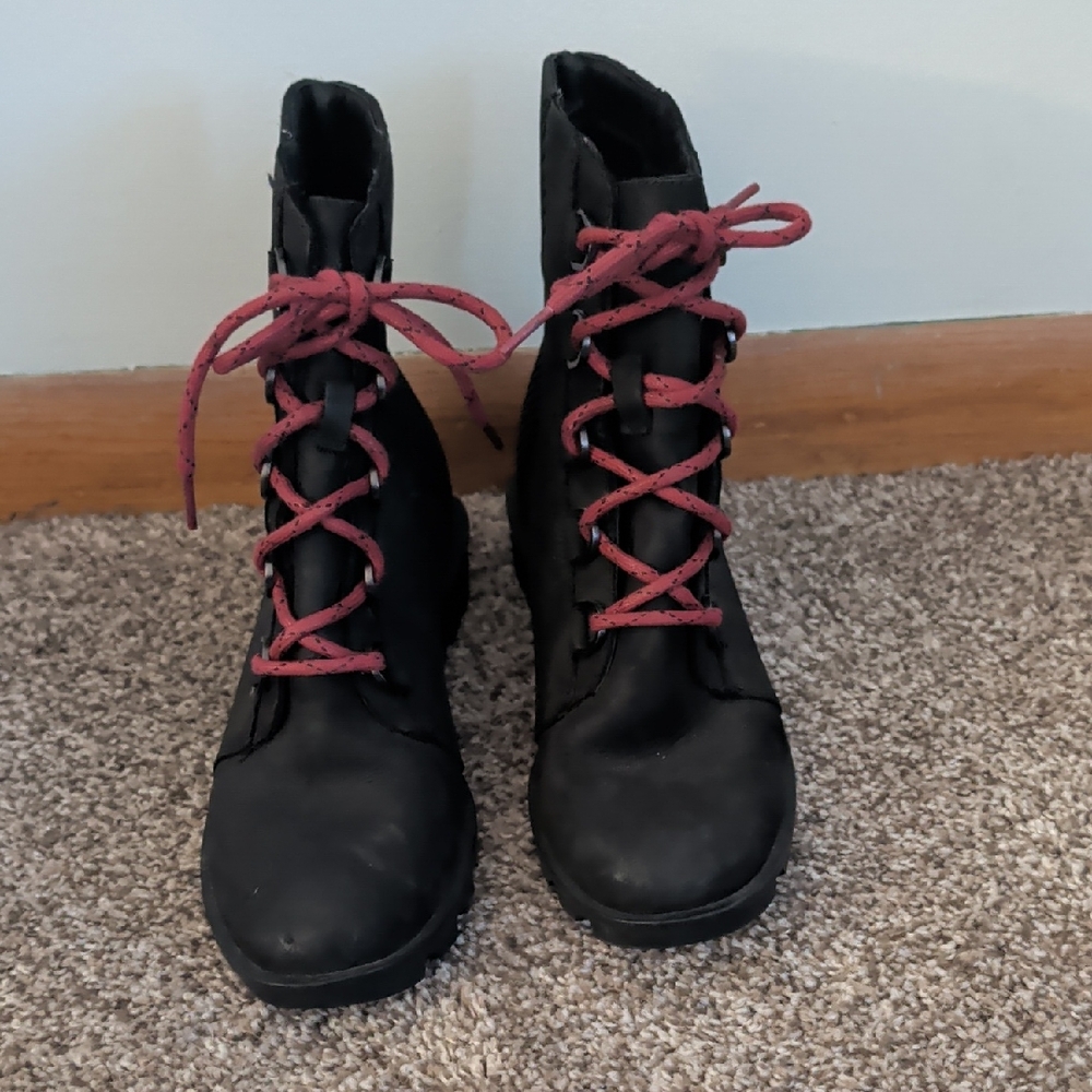 Sorel Black Combat Boots with Red Laces